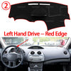 Red edge dashboard cover for a car steering wheel and instrument panel