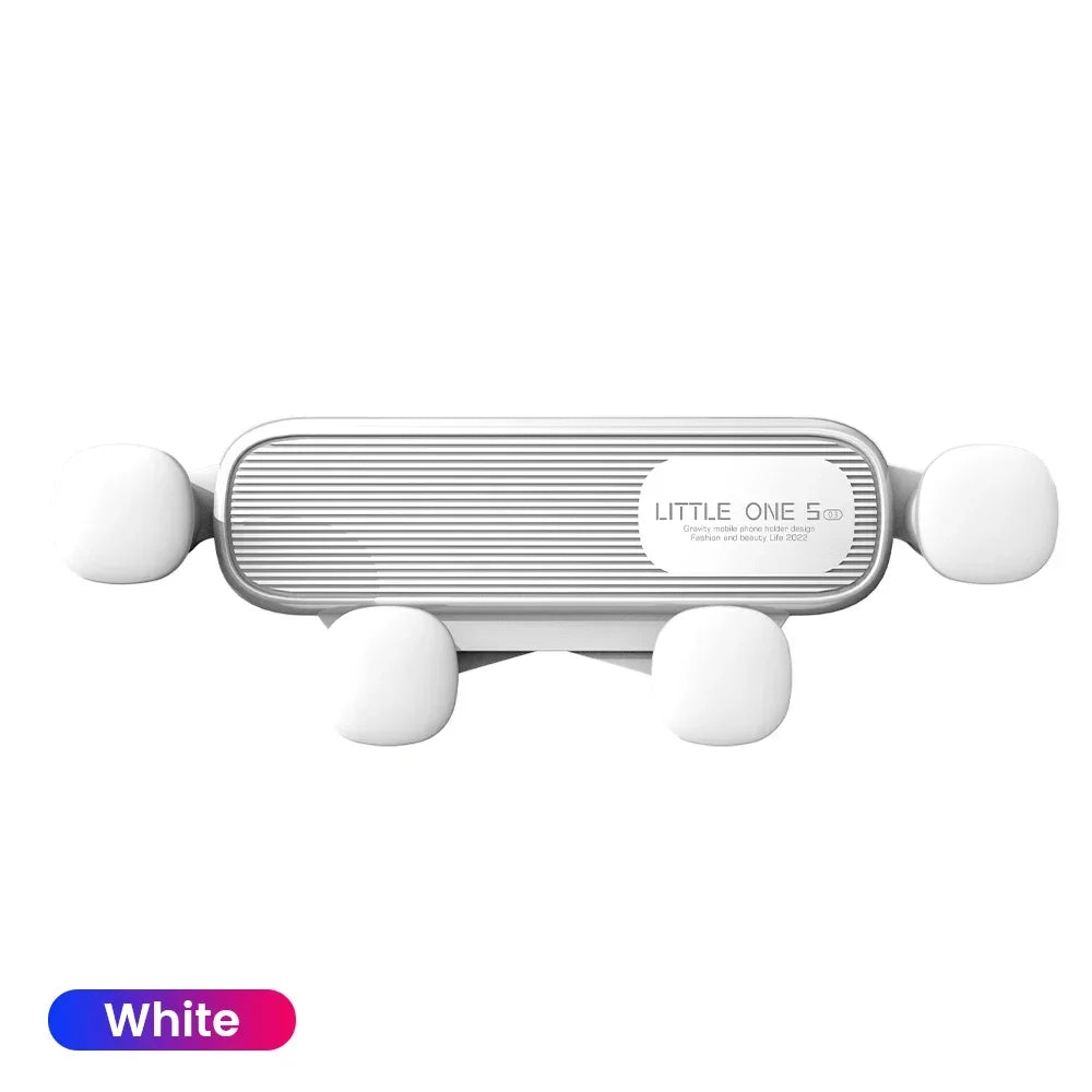 Support de téléphone Gravity Expansion blanc avec corps rectangulaire et quatre supports sphériques.