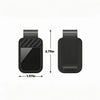 A black car sun visor glasses clip holder with a textured pattern and dimensions shown.