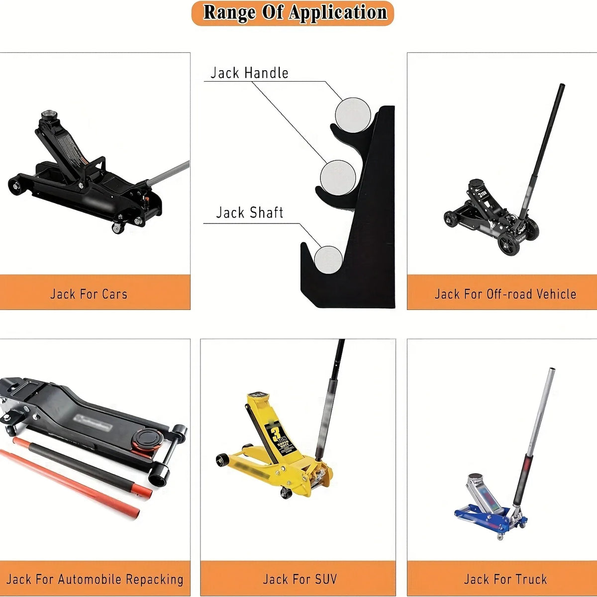 Image showing various types of jacks including a Jack Handle, Jack Shaft, Jack For Cars, Jack For Off-road Vehicle, and Jack 