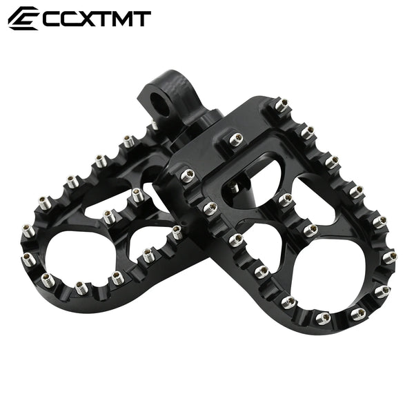 Black 360° rotating wide foot pegs for motorcycles