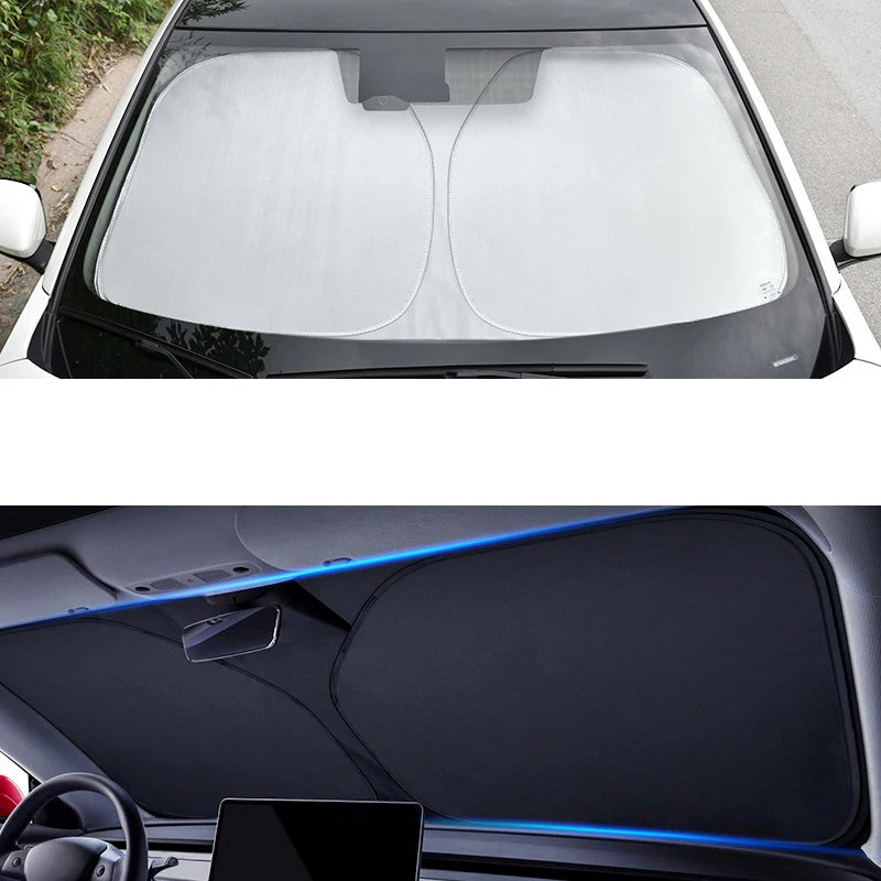 Un pare-soleil de voiture haut de gamme installé sur le pare-brise.