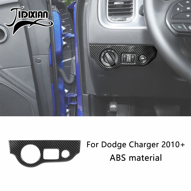 Carbon fiber trim piece for Dodge Charger interior featuring an ABS material finish.