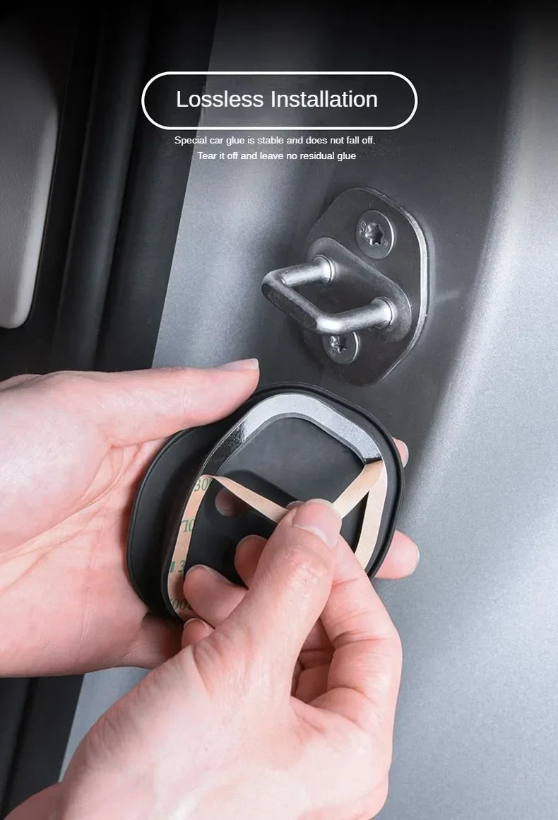 A hand is removing a silicone car door damping guard from a vehicle door panel.