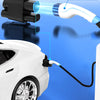 An AC Type 2 charging gun is shown connecting to a white electric vehicle for charging.