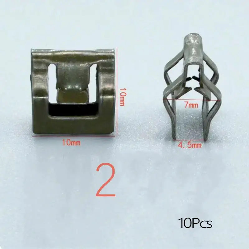 Two metal dashboard retainer clips shown with dimensions and quantity