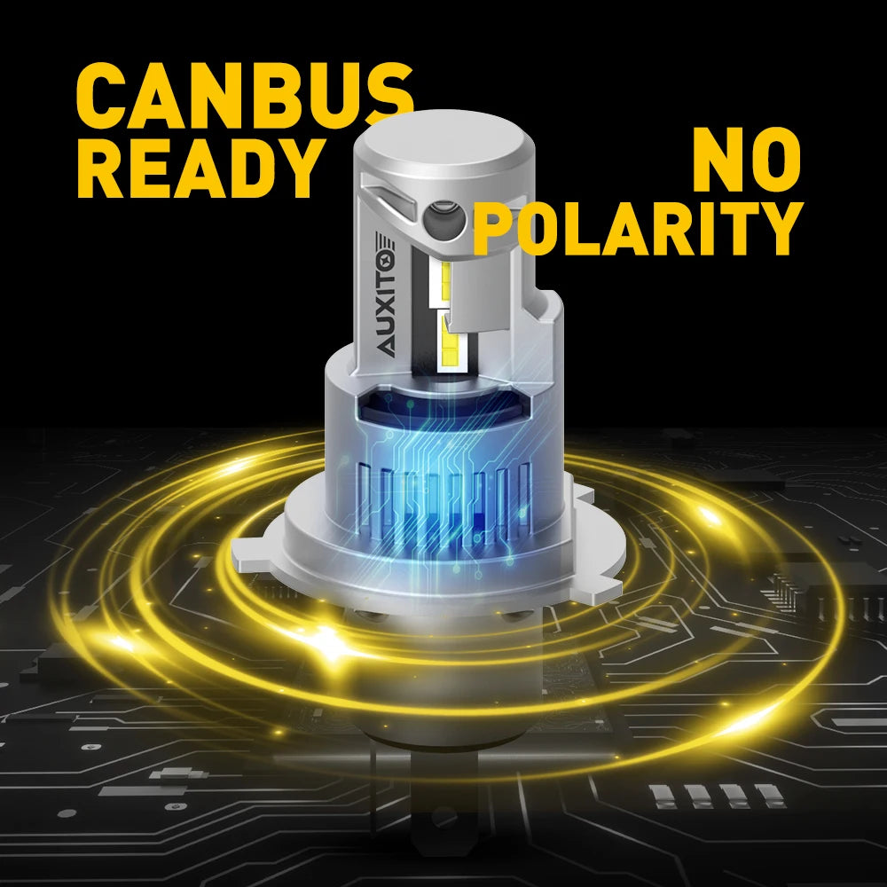 Ampoule de phare automobile blanche avec boîtier jaune, mettant en évidence sa compatibilité CANbus et n