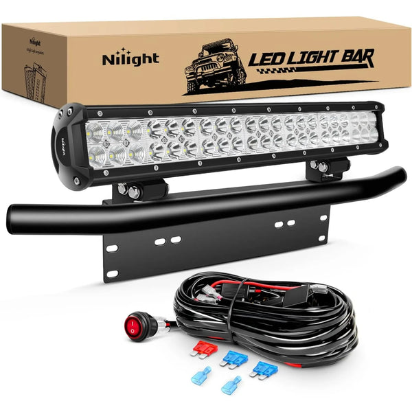 A black LED light bar mounted on a bar, with accompanying wiring and connectors.