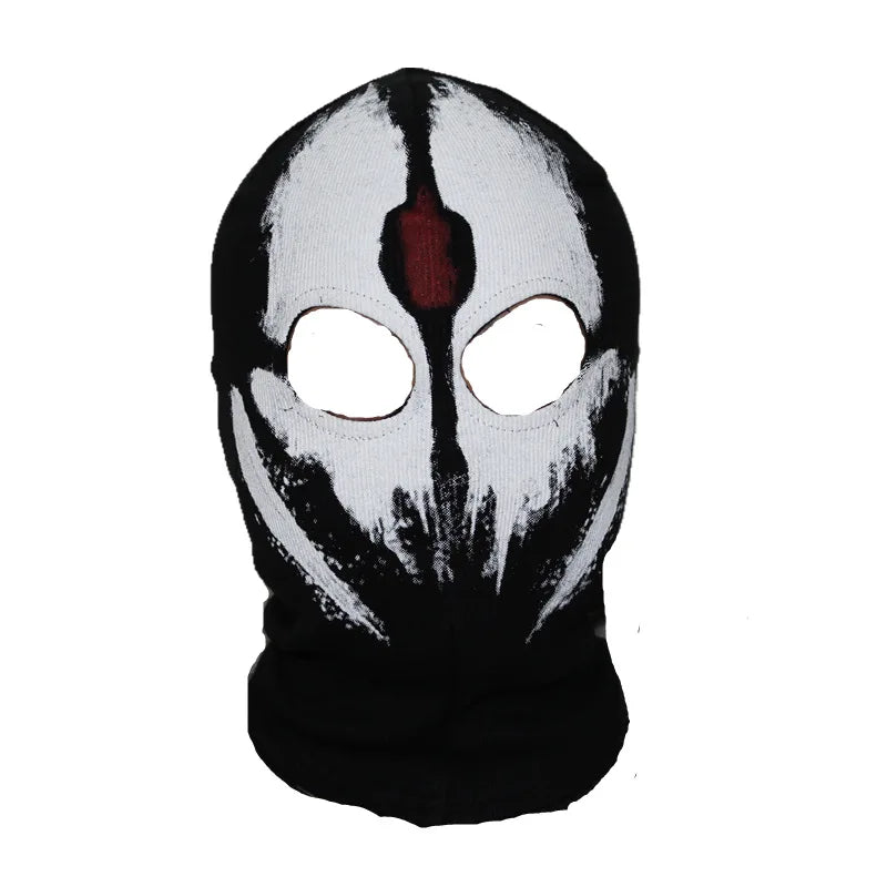 Mascarilla balaclava facial completa en blanco y negro con un diseño de acento rojo.