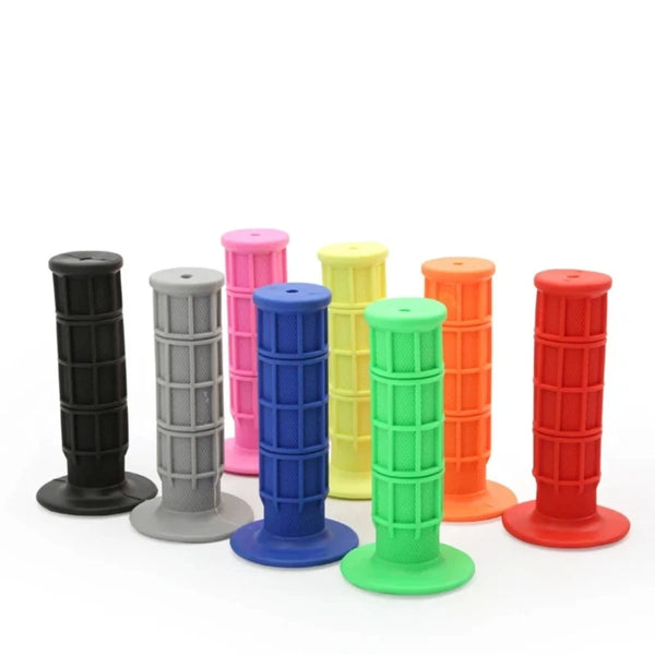 A collection of colorful silicone handle bar grips in various colors including black, gray, pink, blue, yellow, green, and or
