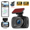 A black 4K dual-lens dash camera with a magnetic mount and an optional front/rear camera accessory.