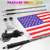 A package of 3FT RGB LED whip lights and accessories, including a flag and various components for off-road vehicles.