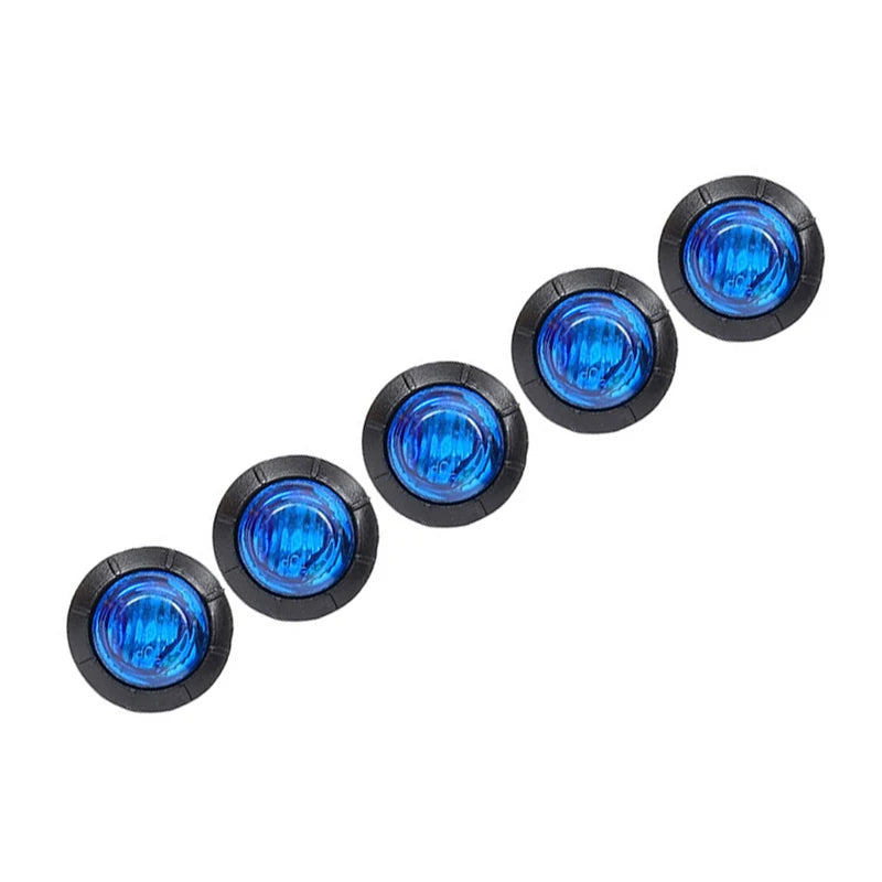 A row of six round blue LED side marker lights arranged diagonally.
