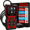 A handheld professional OBDII diagnostic scanner with a black and red casing and cable.