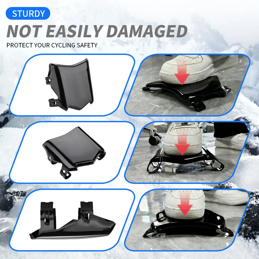 Black motorcycle number plate cover for electric bikes shown in various angles and contexts.