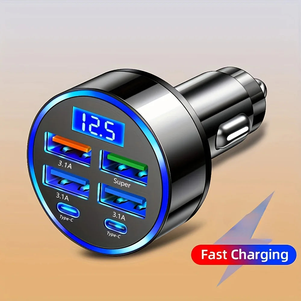 Adaptateur de charge pour voiture noir, sortie 12.5V et supporte la charge rapide Type-C 3.1A.