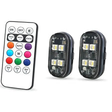 A set of multi-color car ambient interior lights with a remote control and three different light modes