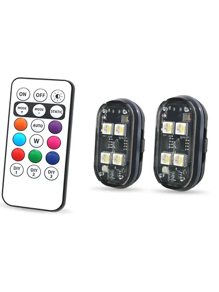 A set of multi-color car ambient interior lights with a remote control and three different light modes