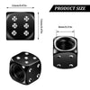 Black aluminum dice valve caps with 12mm diameter and 0.47in thickness.