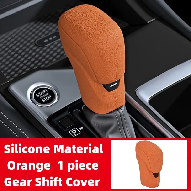 Orange silicone gear shift cover for automatic transmission vehicle interior