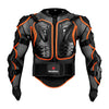 Black and orange heavy-duty motocross riding jacket with armored shoulder and elbow protection