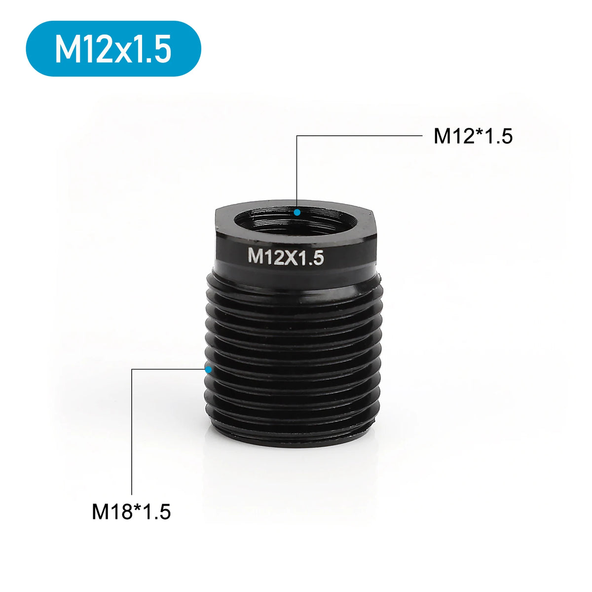 Black M12x1.5 and M18x1.5 threaded adapters for universal aluminum shift knobs