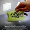 A hand holds a translucent yellow TPU material tool for wrapping and molding automotive film.