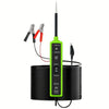 A professional automotive electrical tester with a green probe and black coiled cable is shown.