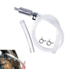 A clear silicone brake bleeder hose with a metal fitting and one-way valve.