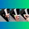 Three steps showing how to install self-luminous tire valve caps onto a tire valve stem.