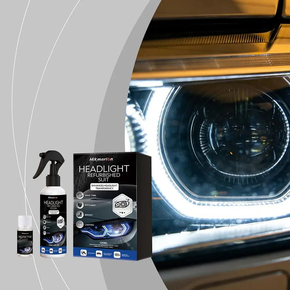 Ein refurbished Headlight-Set von Headlight vor einem Auto-Scheinwerfer.
