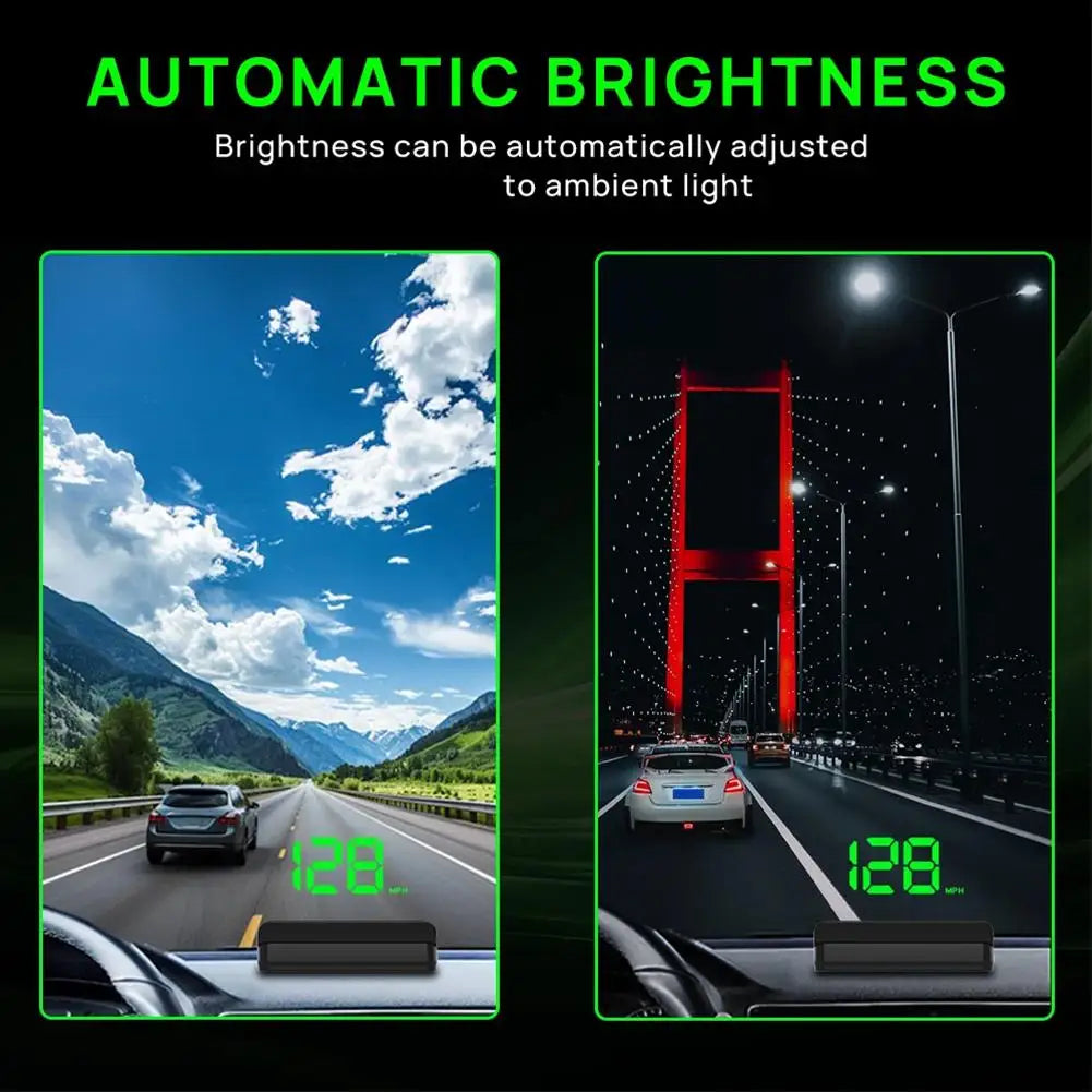 Car dashboard display showing automatic brightness adjustment for ambient light.