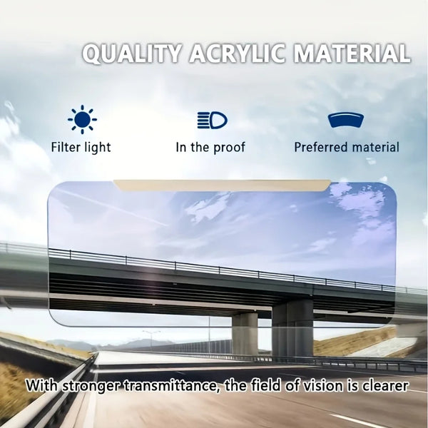 A clear acrylic material used for a car sun visor extender, demonstrating strong transmittance and a clear field of vision.