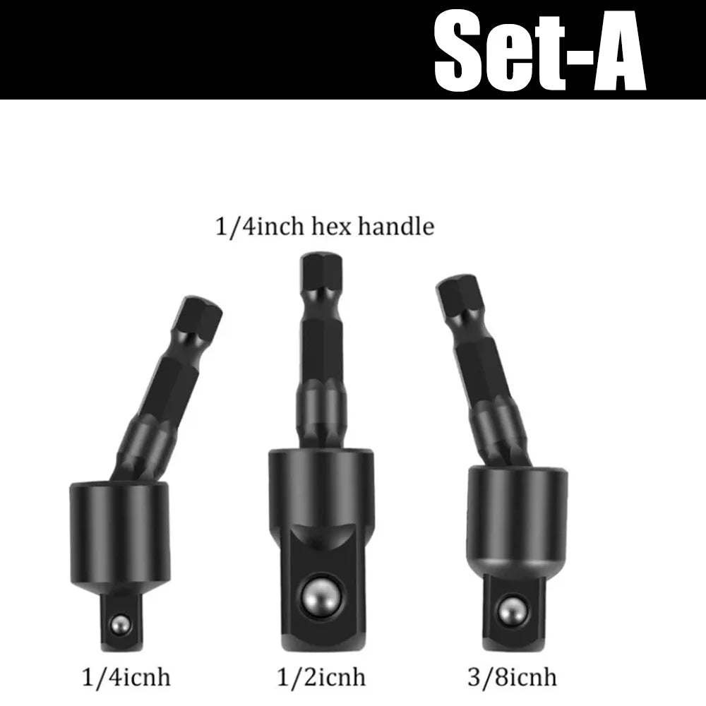 Set-A professional flexible drill bit extension set showing various sizes of hex handles.