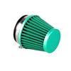 Kit d'induction de filtre à air universel pour moto avec filtre en maille verte et boîtier argenté.