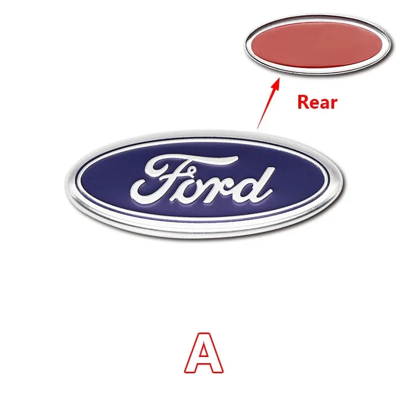 Rundes Ford-Emblem-Aufkleber mit roter Heckpartie und blauer Hauptkörper.