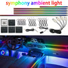 Ein Set aus 18 RGB-LED-Streifen und ein Auto-Innenraum mit farbigem Ambiente-Licht.