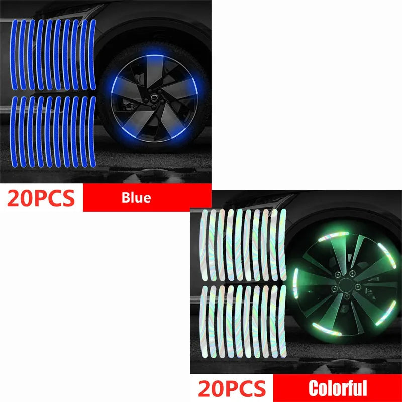 20 Stück blau- und farbenfrohe reflektierende Felgendekale für Auto- und Motorradräder