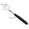 Extendable inspection mirror with a silver circular lens and a black handle.
