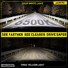 Comparison of Crisp White Light and Tired Yellow Light LED car headlight bulbs on a road.