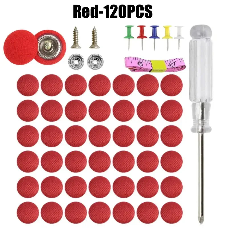 A collection of red plastic clips and screws used for car roof interior trim fasteners