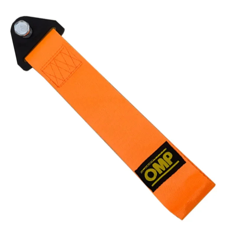 Orange heavy-duty bumper tow hook with rope for vehicle recovery
