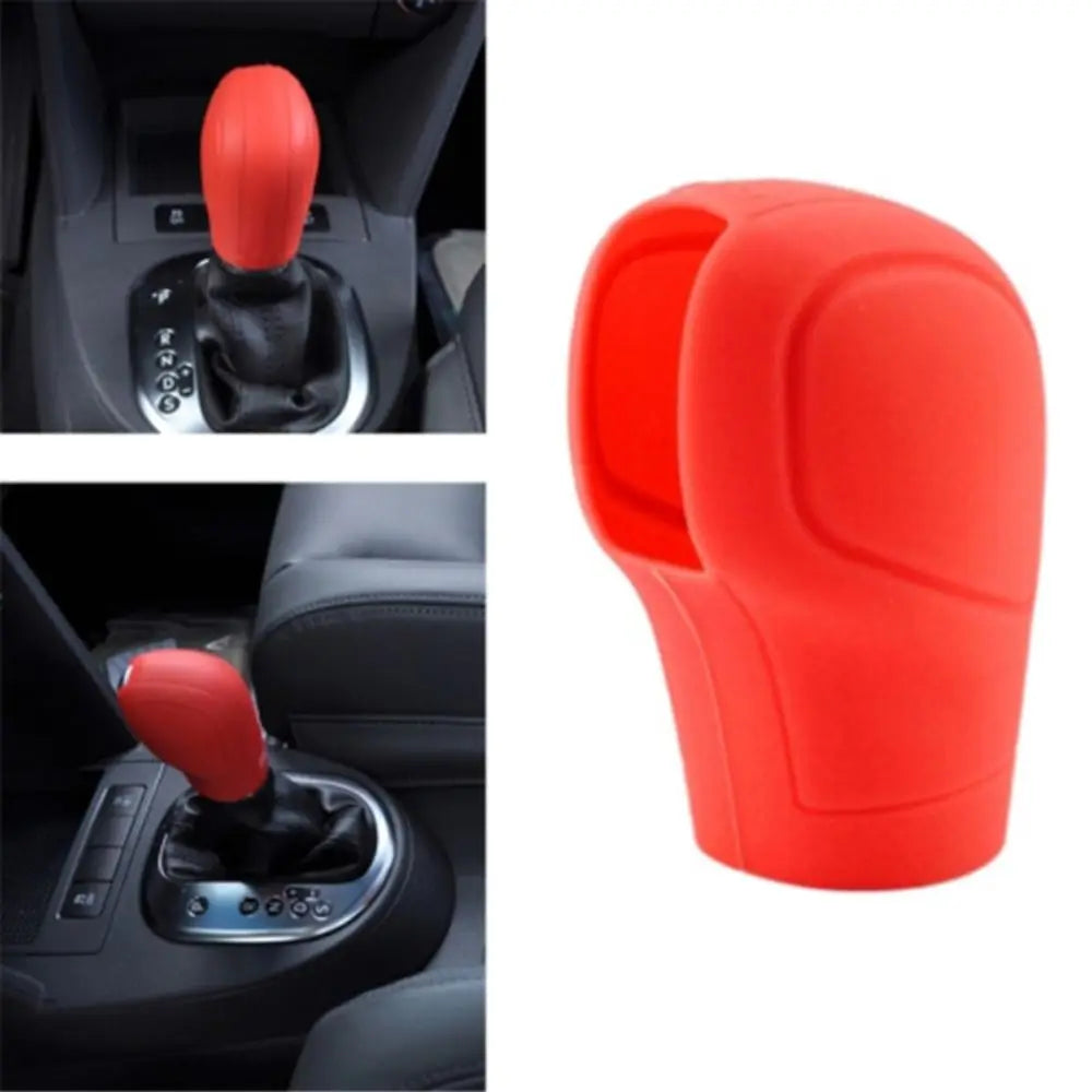 Tapa de palanca de cambios de silicona roja para interior de coche, vista en varios ángulos