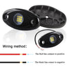 A set of 9LED RGB underbody rock lights for vehicles showing wiring connections to positive and negative terminals.