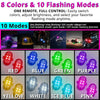 Rasteransicht von 10 farbigen Blinkmodi für eine Fernbedienungs-RGB-LED-Stroboskoplampe.