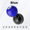 A blue car start button cover with a white lucky number sticker on top.