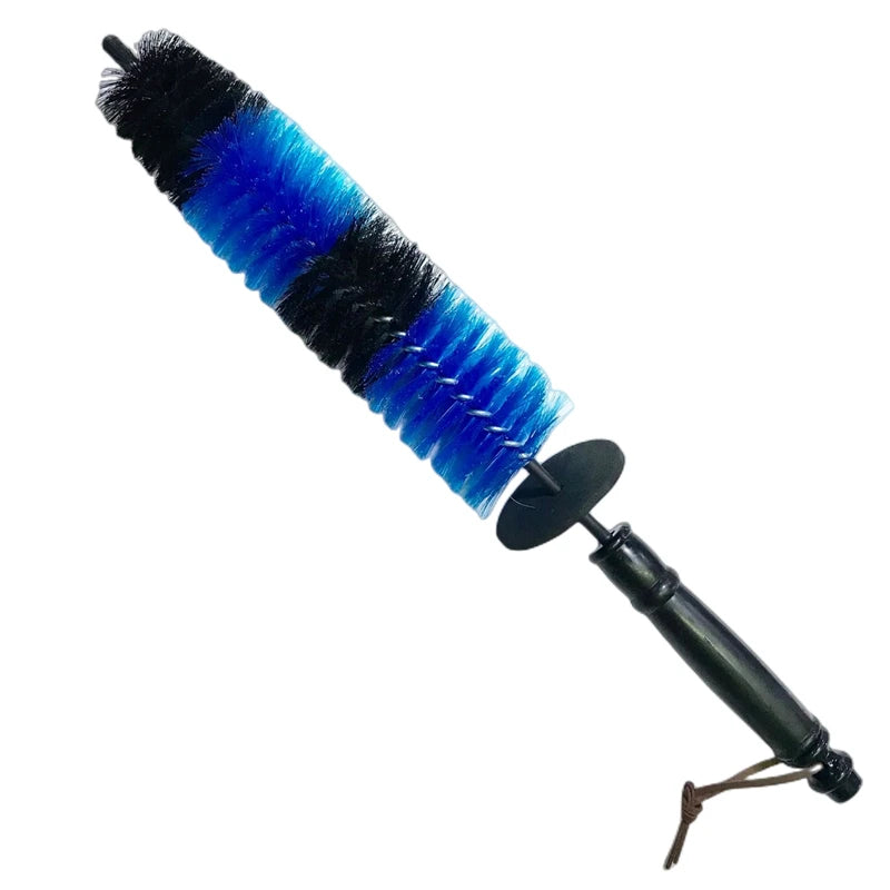 Set of long-handled wheel and rim cleaning brush with blue and black bristles.