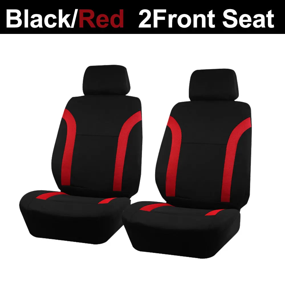Set aus schwarzem und rotem Car Seat Cover für ein 2-Sitzer-Auto.