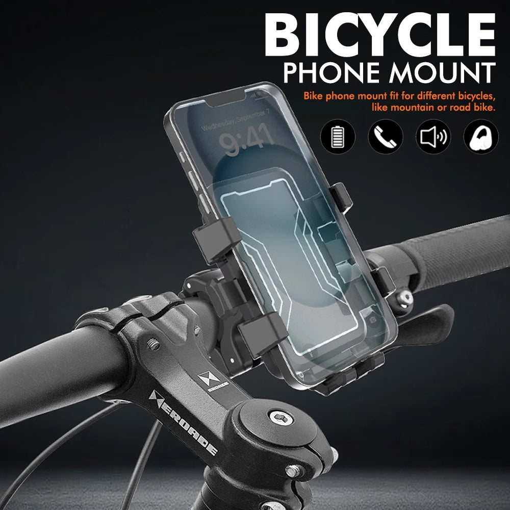Eine klare Handyhalterung ist an einem Fahrradlenker befestigt, um ein Smartphone zu montieren.