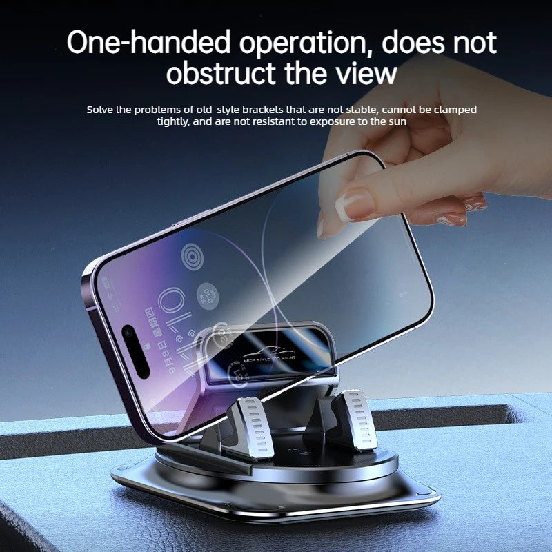 Eine Hand bedient einen Einhand-Handyhalter, der die Sicht auf ein Smartphone nicht blockiert.